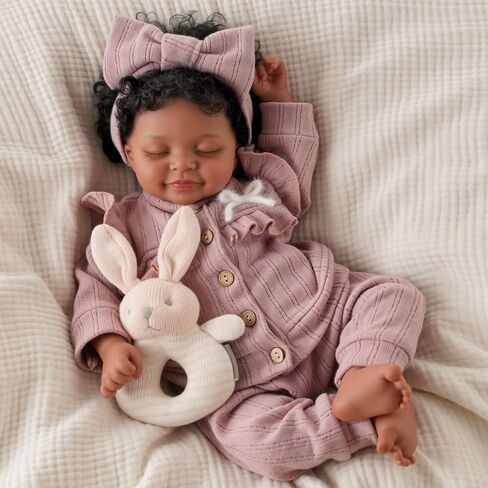 Babeside LifeLike Reborn Baby Baby Dolls Black Girl - 20 بوصة نابضة بالحياة حديثي الولادة واقعية حقيقية دمى الطفل مع جسم مرجح ناعمة ، رفيق الراحة في وقت النوم ، وقت النوم والدعم العاطفي للأطفال من العمر 3+ in Saudi Arabia
