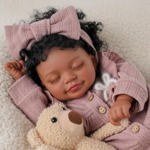 Babeside LifeLike Reborn Baby Baby Dolls Black Girl - 20 بوصة نابضة بالحياة حديثي الولادة واقعية حقيقية دمى الطفل مع جسم مرجح ناعمة ، رفيق الراحة في وقت النوم ، وقت النوم والدعم العاطفي للأطفال من العمر 3+ in Saudi Arabia