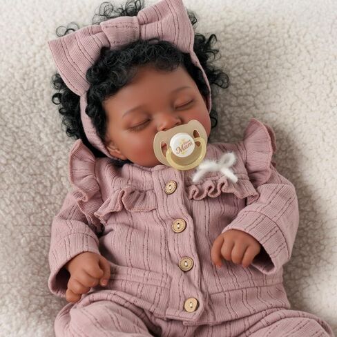 Babeside LifeLike Reborn Baby Baby Dolls Black Girl - 20 بوصة نابضة بالحياة حديثي الولادة واقعية حقيقية دمى الطفل مع جسم مرجح ناعمة ، رفيق الراحة في وقت النوم ، وقت النوم والدعم العاطفي للأطفال من العمر 3+ in Saudi Arabia