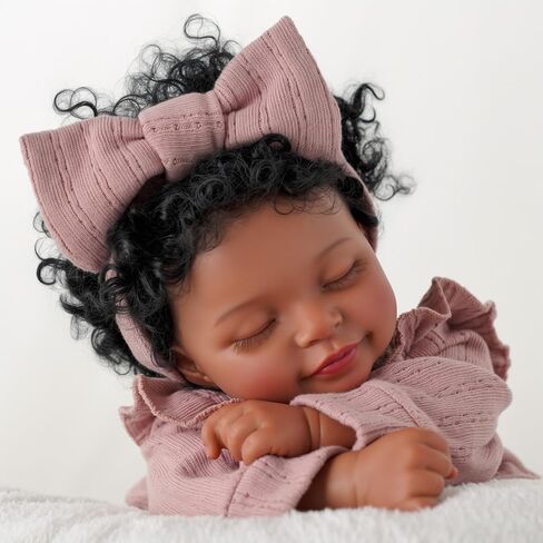Babeside LifeLike Reborn Baby Baby Dolls Black Girl - 20 بوصة نابضة بالحياة حديثي الولادة واقعية حقيقية دمى الطفل مع جسم مرجح ناعمة ، رفيق الراحة في وقت النوم ، وقت النوم والدعم العاطفي للأطفال من العمر 3+ in Saudi Arabia