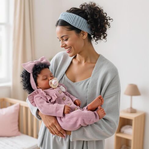 Babeside LifeLike Reborn Baby Baby Dolls Black Girl - 20 بوصة نابضة بالحياة حديثي الولادة واقعية حقيقية دمى الطفل مع جسم مرجح ناعمة ، رفيق الراحة في وقت النوم ، وقت النوم والدعم العاطفي للأطفال من العمر 3+ in Saudi Arabia