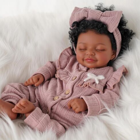 Babeside LifeLike Reborn Baby Baby Dolls Black Girl - 20 بوصة نابضة بالحياة حديثي الولادة واقعية حقيقية دمى الطفل مع جسم مرجح ناعمة ، رفيق الراحة في وقت النوم ، وقت النوم والدعم العاطفي للأطفال من العمر 3+ in Saudi Arabia