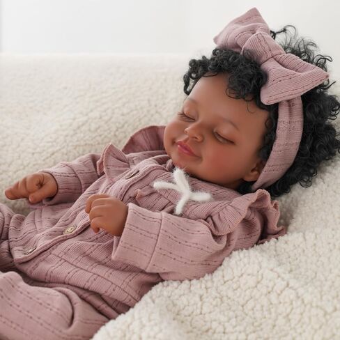 Babeside LifeLike Reborn Baby Baby Dolls Black Girl - 20 بوصة نابضة بالحياة حديثي الولادة واقعية حقيقية دمى الطفل مع جسم مرجح ناعمة ، رفيق الراحة في وقت النوم ، وقت النوم والدعم العاطفي للأطفال من العمر 3+ in Saudi Arabia