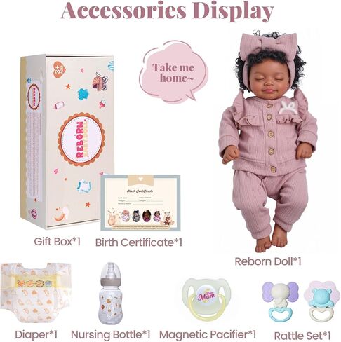 Babeside LifeLike Reborn Baby Baby Dolls Black Girl - 20 بوصة نابضة بالحياة حديثي الولادة واقعية حقيقية دمى الطفل مع جسم مرجح ناعمة ، رفيق الراحة في وقت النوم ، وقت النوم والدعم العاطفي للأطفال من العمر 3+ in Saudi Arabia