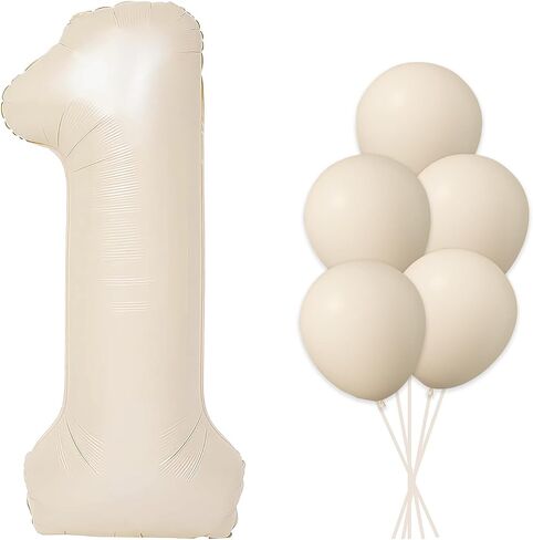 40 Inch Beige Number 1 with Latex Balloons, Large Big Foil Number Balloons for Kids Boys 1st Birthday Party Decorations Boys Cute Baby Shower Supplies Anniversary Celebration in Saudi Arabia