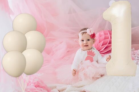 40 Inch Beige Number 1 with Latex Balloons, Large Big Foil Number Balloons for Kids Boys 1st Birthday Party Decorations Boys Cute Baby Shower Supplies Anniversary Celebration in Saudi Arabia