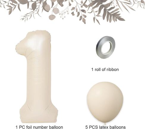 40 Inch Beige Number 1 with Latex Balloons, Large Big Foil Number Balloons for Kids Boys 1st Birthday Party Decorations Boys Cute Baby Shower Supplies Anniversary Celebration in Saudi Arabia