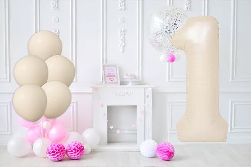 40 Inch Beige Number 1 with Latex Balloons, Large Big Foil Number Balloons for Kids Boys 1st Birthday Party Decorations Boys Cute Baby Shower Supplies Anniversary Celebration in Saudi Arabia