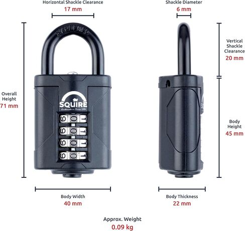 قفل Squire شديد التحمل (CP40BLACK) - أقوى تكبل فولاذي - قفل مجموعة 4 عجلات بعرض 40 مم (أسود) - سبائك فولاذية لمقاومة التآكل - قفل مقاوم للطقس للمنزل والمدرسة والمرآب in Kuwait