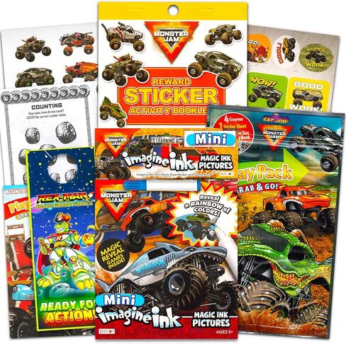 Monster Jam Ultimate Coloring Book Set for Kids - Activity Bundle with Imagine Ink, Mini Coloring Book, 100+ Stickers, Door Hanger | Monster Jam Party Favors in Saudi Arabia