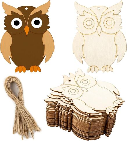 Framendino, 30 Pack Owl Wood Cutouts Standing Owls Shaped Blank Wooden Slices Unfinished Bird Cutout Birds Hanging Tag for Home Decorations in Saudi Arabia