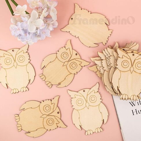 Framendino, 30 Pack Owl Wood Cutouts Standing Owls Shaped Blank Wooden Slices Unfinished Bird Cutout Birds Hanging Tag for Home Decorations in Saudi Arabia