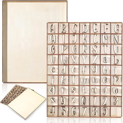 Geelin 248 PCS 1 بوصة أحرف أبجدية خشبية مع مربع تخزين فارغ أرقام أحرف خشبية غير مكتملة مع صينية تخزين ريفية للتعلم الإملائي الحرف اليدوية DIY in Kuwait