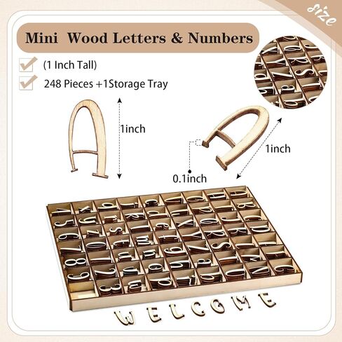 Geelin 248 PCS 1 بوصة أحرف أبجدية خشبية مع مربع تخزين فارغ أرقام أحرف خشبية غير مكتملة مع صينية تخزين ريفية للتعلم الإملائي الحرف اليدوية DIY in Kuwait