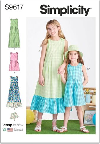 Simplicity SS9617K5 Children's Pull-on Jumpsuit, Pull-on Romper, and Pull-on Dress Sewing Pattern Packet, Design Code S9617, Sizes 7-8-10-12-14 in Saudi Arabia