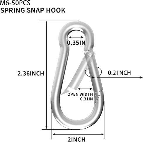 50Pack M5 Spring Snap Hook, 2 Inch Galvanized Steel Large Quick Link Carabiner Clips, 200LBS Holding Capacity Spring Clips Link Buckle for Hammock Swing Outdoor Travel in Saudi Arabia