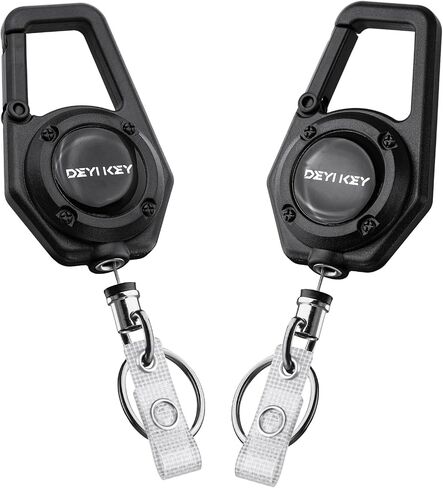 Retractable Keychain, Heavy Duty Carabiner Badge Holder, Tactical ID Badge Reel with 32" Steel Retractable Cord, Weight Capacity 10 oz. with Badge Strap and Key Ring（Black） in Kuwait