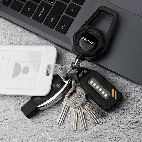 Retractable Keychain, Heavy Duty Carabiner Badge Holder, Tactical ID Badge Reel with 32" Steel Retractable Cord, Weight Capacity 10 oz. with Badge Strap and Key Ring（Black） in Kuwait