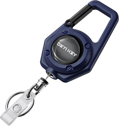 Retractable Keychain, Heavy Duty Carabiner Badge Holder, Tactical ID Badge Reel with 32" Steel Retractable Cord, Weight Capacity 10 oz. with Badge Strap and Key Ring（Black） in Kuwait