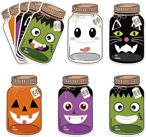 60 Pack Halloween Mason Jar Cards for Kids Exchange Gift Cards with Treat Bags Halloween Candy Holder Card Trick or Treat Classroom Goodie Bag for School Prize Gift Party Favors (Candy Not Included) in Saudi Arabia