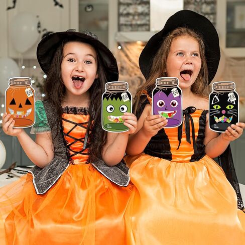 60 Pack Halloween Mason Jar Cards for Kids Exchange Gift Cards with Treat Bags Halloween Candy Holder Card Trick or Treat Classroom Goodie Bag for School Prize Gift Party Favors (Candy Not Included) in Saudi Arabia