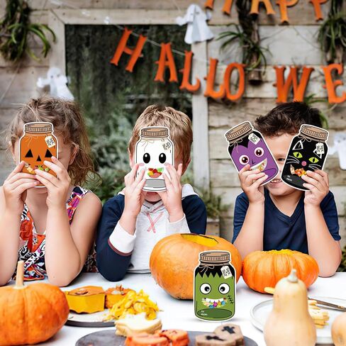 60 Pack Halloween Mason Jar Cards for Kids Exchange Gift Cards with Treat Bags Halloween Candy Holder Card Trick or Treat Classroom Goodie Bag for School Prize Gift Party Favors (Candy Not Included) in Saudi Arabia