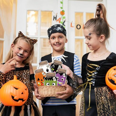 60 Pack Halloween Mason Jar Cards for Kids Exchange Gift Cards with Treat Bags Halloween Candy Holder Card Trick or Treat Classroom Goodie Bag for School Prize Gift Party Favors (Candy Not Included) in Saudi Arabia