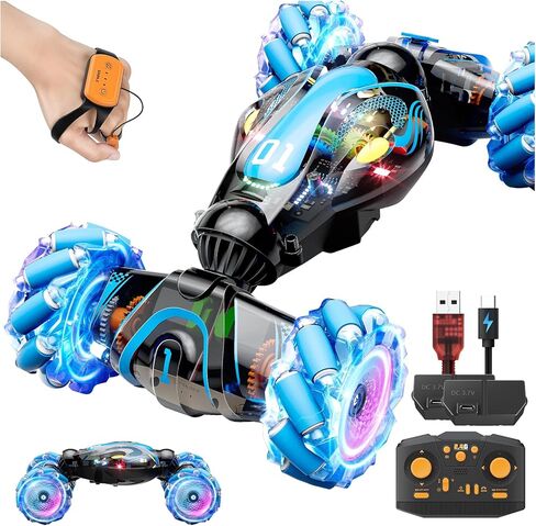 Gigilli Gesture Sensing RC Stunt Car Boys Toys Age 6-8-12, 4WD Remote Control Twist Drift Car with Spray Music Lights for Kids Ages 7 9 10 11 Years Old, Cool Birthday Presents Ideal Gifts for Boys in Saudi Arabia