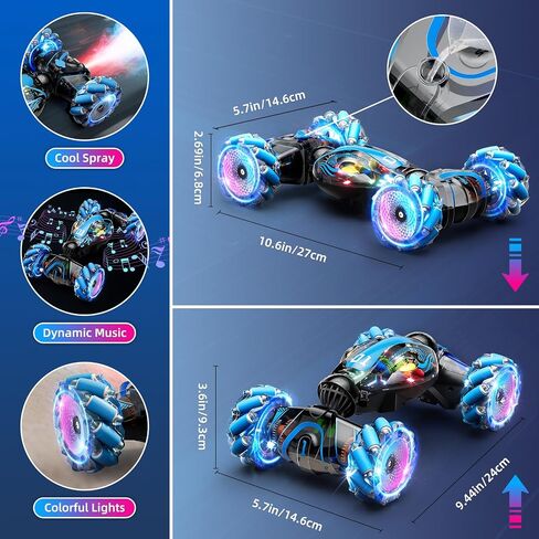 Gigilli Gesture Sensing RC Stunt Car Boys Toys Age 6-8-12, 4WD Remote Control Twist Drift Car with Spray Music Lights for Kids Ages 7 9 10 11 Years Old, Cool Birthday Presents Ideal Gifts for Boys in Saudi Arabia