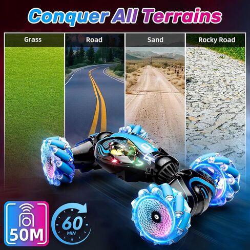 Gigilli Gesture Sensing RC Stunt Car Boys Toys Age 6-8-12, 4WD Remote Control Twist Drift Car with Spray Music Lights for Kids Ages 7 9 10 11 Years Old, Cool Birthday Presents Ideal Gifts for Boys in Saudi Arabia