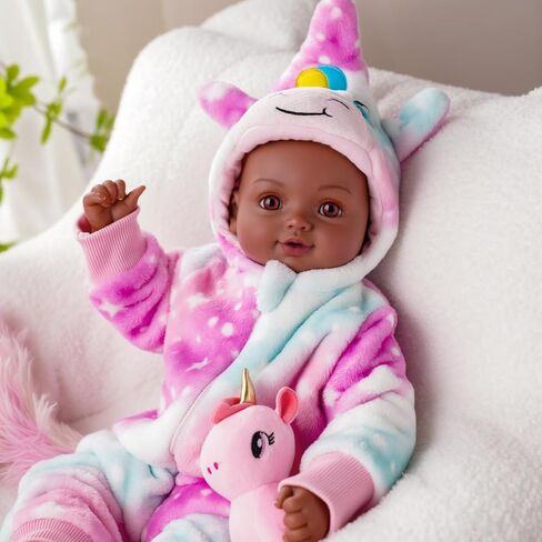 BABESIDE Black Baby Dolls - 15 Inch Realistic Baby Doll with Brown Eyes and Unicorn Outfit, Life Like Baby Dolls That Look Real, Dolls for 3 4 5 6 7 8 9 Years Girl, Birthday Gift and Pretend Play in Saudi Arabia