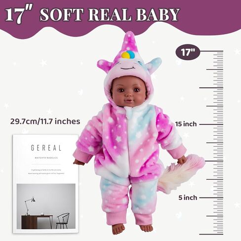 BABESIDE Black Baby Dolls - 15 Inch Realistic Baby Doll with Brown Eyes and Unicorn Outfit, Life Like Baby Dolls That Look Real, Dolls for 3 4 5 6 7 8 9 Years Girl, Birthday Gift and Pretend Play in Saudi Arabia