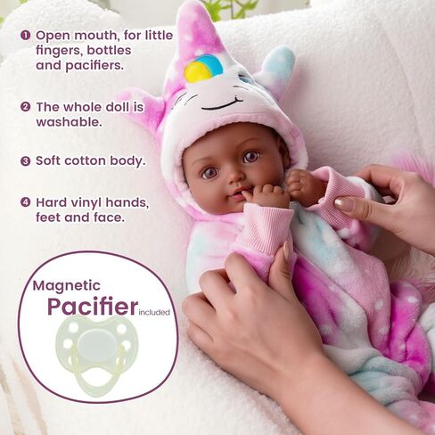 BABESIDE Black Baby Dolls - 15 Inch Realistic Baby Doll with Brown Eyes and Unicorn Outfit, Life Like Baby Dolls That Look Real, Dolls for 3 4 5 6 7 8 9 Years Girl, Birthday Gift and Pretend Play in Saudi Arabia