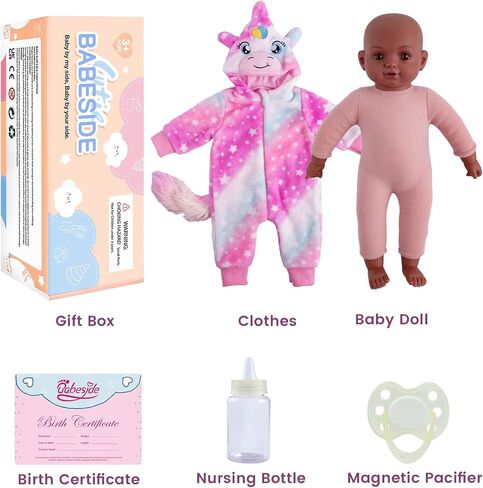 BABESIDE Black Baby Dolls - 15 Inch Realistic Baby Doll with Brown Eyes and Unicorn Outfit, Life Like Baby Dolls That Look Real, Dolls for 3 4 5 6 7 8 9 Years Girl, Birthday Gift and Pretend Play in Saudi Arabia