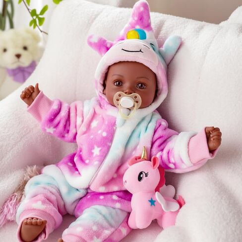 BABESIDE Black Baby Dolls - 15 Inch Realistic Baby Doll with Brown Eyes and Unicorn Outfit, Life Like Baby Dolls That Look Real, Dolls for 3 4 5 6 7 8 9 Years Girl, Birthday Gift and Pretend Play in Saudi Arabia