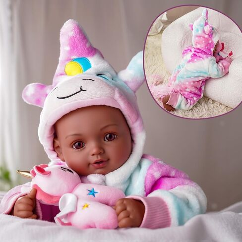 BABESIDE Black Baby Dolls - 15 Inch Realistic Baby Doll with Brown Eyes and Unicorn Outfit, Life Like Baby Dolls That Look Real, Dolls for 3 4 5 6 7 8 9 Years Girl, Birthday Gift and Pretend Play in Saudi Arabia