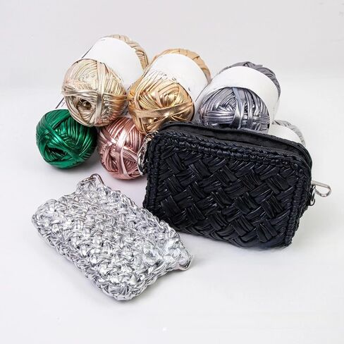 Metallic T-Shirt Yarn – Shiny Leather-Like Rope for Knitting & Crochet | DIY Jewelry, Bags, Home Decor | Soft & Durable Craft Yarn (Metal Cloth Wire Single Volume 12 Dark Grey) in Saudi Arabia