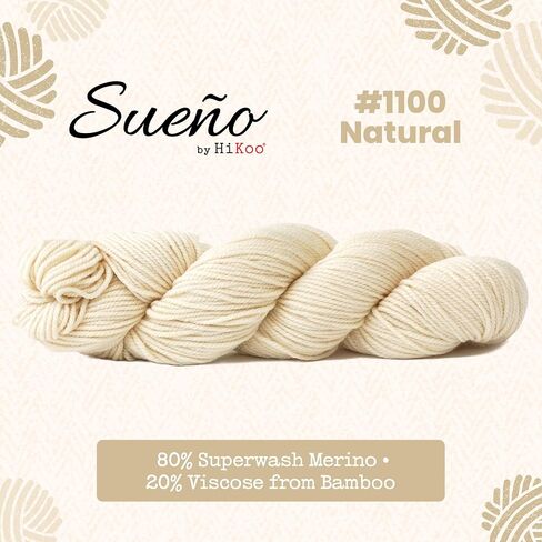 HiKoo Sueno Yarn Hank, Soft DK Weight Yarn for Knitting, Crocheting, and Crafts, Superwash Merino Wool and Viscose from Bamboo, 255 Yards, #1145 - Evergreen in Saudi Arabia