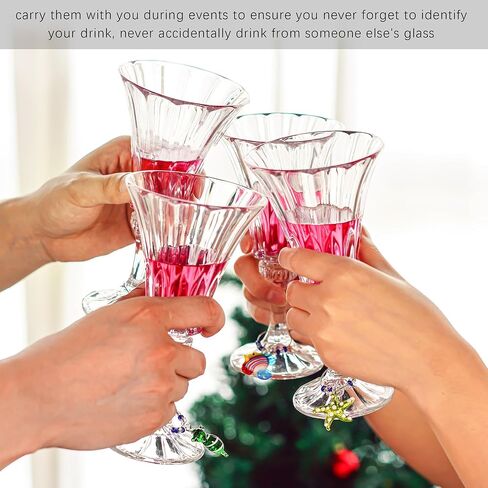 HDCRYSTALGIFTS شجرة مرجانية زجاجية مقاس 5.5 بوصة مع زخارف ساحرة للنبيذ - مجموعة من 6 صانعات زجاج نبيذ للحياة البحرية لعيد الميلاد ورأس السنة الجديدة وحفلات تذوق الهدايا in Kuwait