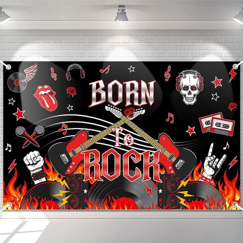 Avezano Born to Rock Banner 1950's Rock & Roll Birthday Party Decorations Black and Red Music Musis in Saudi Arabia