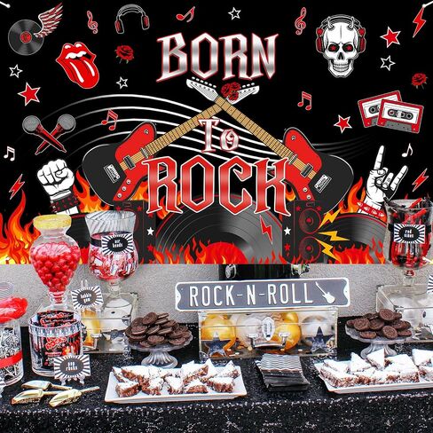 Avezano Born to Rock Banner 1950's Rock & Roll Birthday Party Decorations Black and Red Music Musis in Saudi Arabia