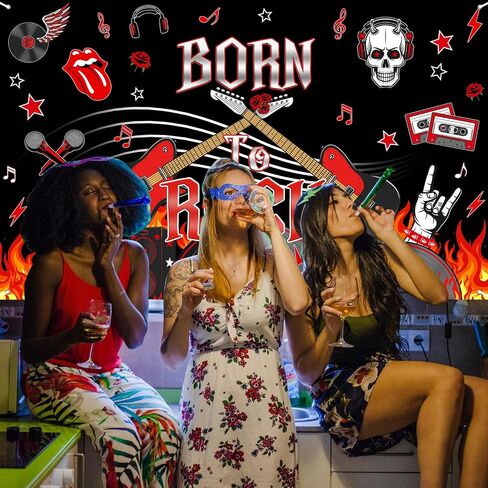 Avezano Born to Rock Banner 1950's Rock & Roll Birthday Party Decorations Black and Red Music Musis in Saudi Arabia