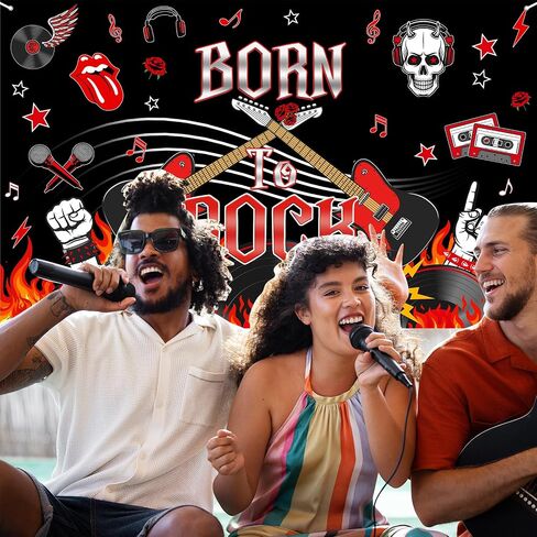 Avezano Born to Rock Banner 1950's Rock & Roll Birthday Party Decorations Black and Red Music Musis in Saudi Arabia