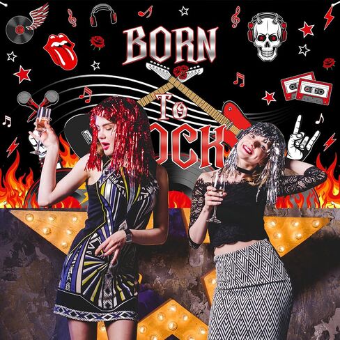 Avezano Born to Rock Banner 1950's Rock & Roll Birthday Party Decorations Black and Red Music Musis in Saudi Arabia