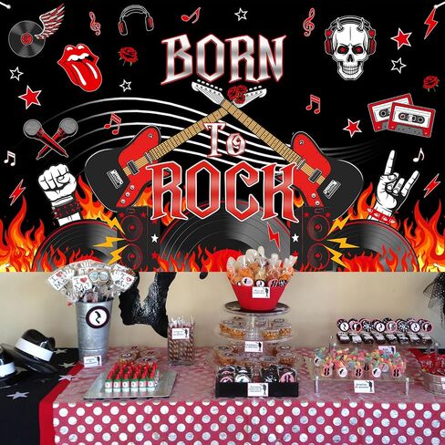 Avezano Born to Rock Banner 1950's Rock & Roll Birthday Party Decorations Black and Red Music Musis in Saudi Arabia