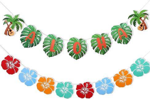 TaoBary Pink Blue Cartoon Happy Birthday Banner Cartoon Tropical Luau Birthday Party Decorations Light Blue Pink Cute Girls Boy Party Supplies for Kids Wall Hanging Baby Shower in Saudi Arabia