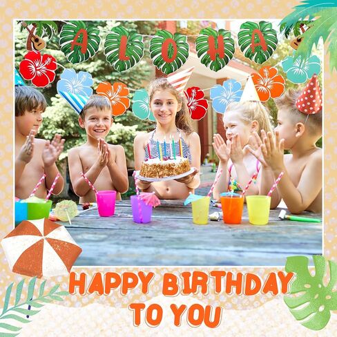 TaoBary Pink Blue Cartoon Happy Birthday Banner Cartoon Tropical Luau Birthday Party Decorations Light Blue Pink Cute Girls Boy Party Supplies for Kids Wall Hanging Baby Shower in Saudi Arabia