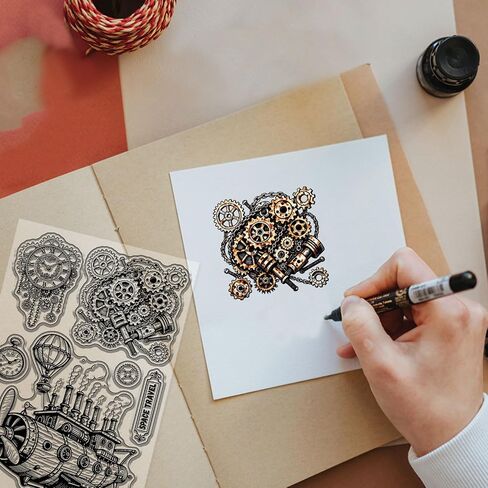 GLOBLELAND Vintage Steampunk Spaceship Gears Clear Stamps Mechanical Clock Transparent Stamps Hot Air Balloon Silicone Stamp for DIY Scrapbooking Photo Album Decorative Cards Making 6.3x4.3in in Saudi Arabia