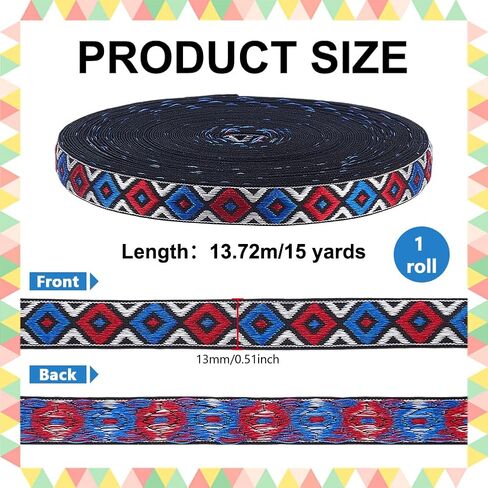 PH Pandahall 15yards شريط Jacquard ، 1/2 بوصة Rhombus المطرزة الشريط العرقي منسوج من الدانتيل in Saudi Arabia