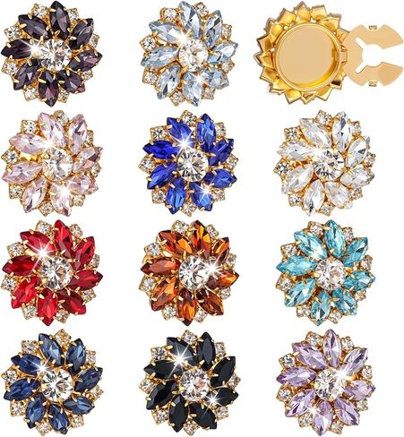 12 Pcs Rhinestone Button Covers for Women Blouses, Colorful Crystal Button Detachable Jewelry ClipsSewing Buttons for Women Men Shirts DIY Clothing Decorative in Kuwait